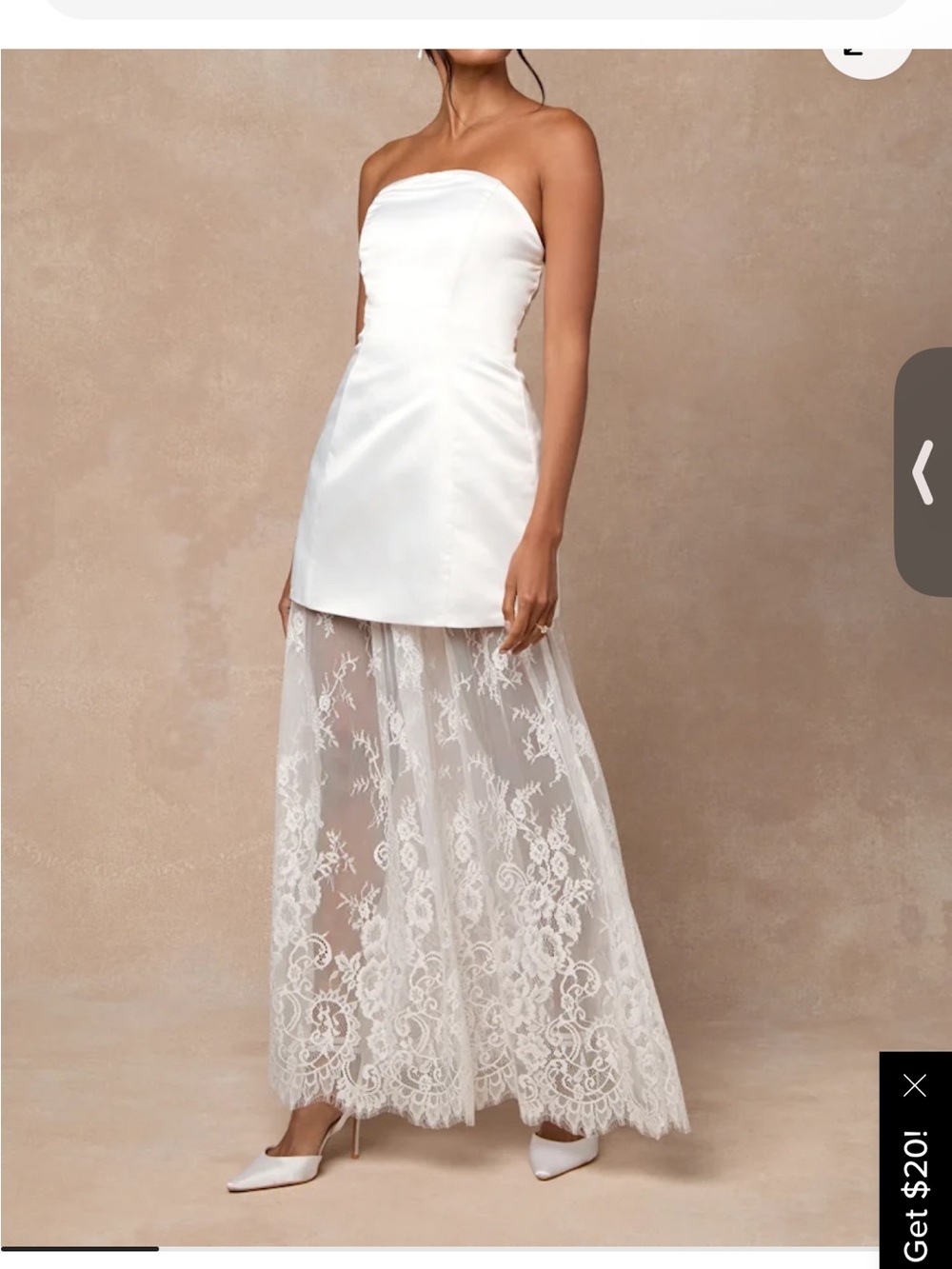 Lulu's Winslet White Satin Sheer Hem Strapless Maxi Dress
